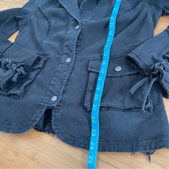 Free People Black Distressed Fitted Jacket with Ruffle Back & Lace-up Cuffs - Picture 6 of 15